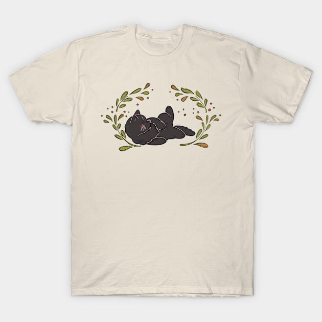 Cute Black Cat T-Shirt by Thirea